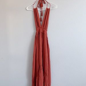 Plunging maxi dress in Rust